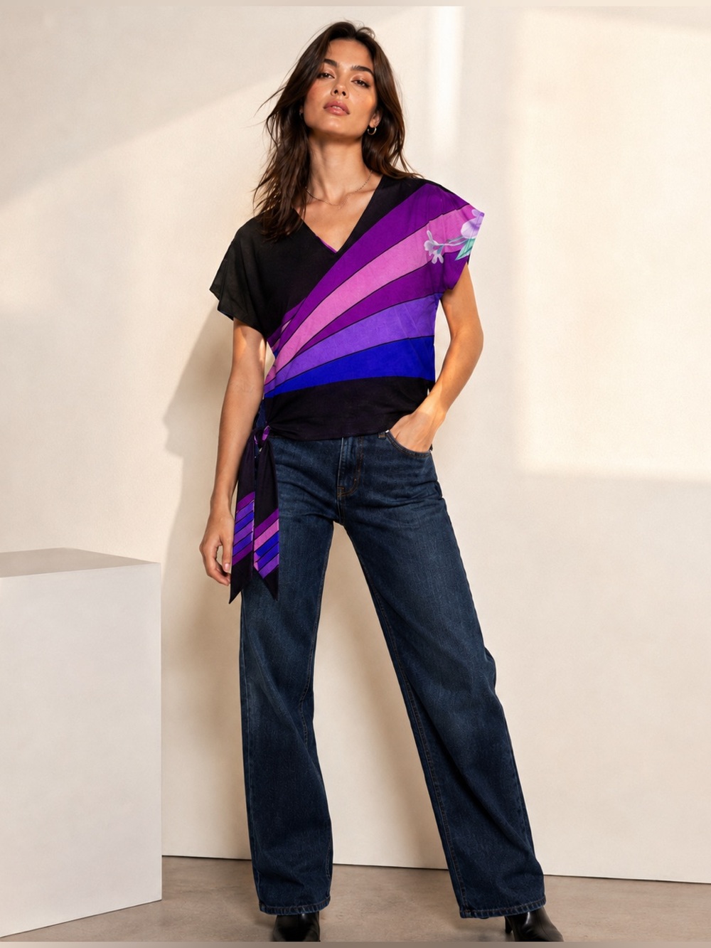 Vintage 1970s Malihini Hawaii Designer’s Collection Graphic Side Tie Top S